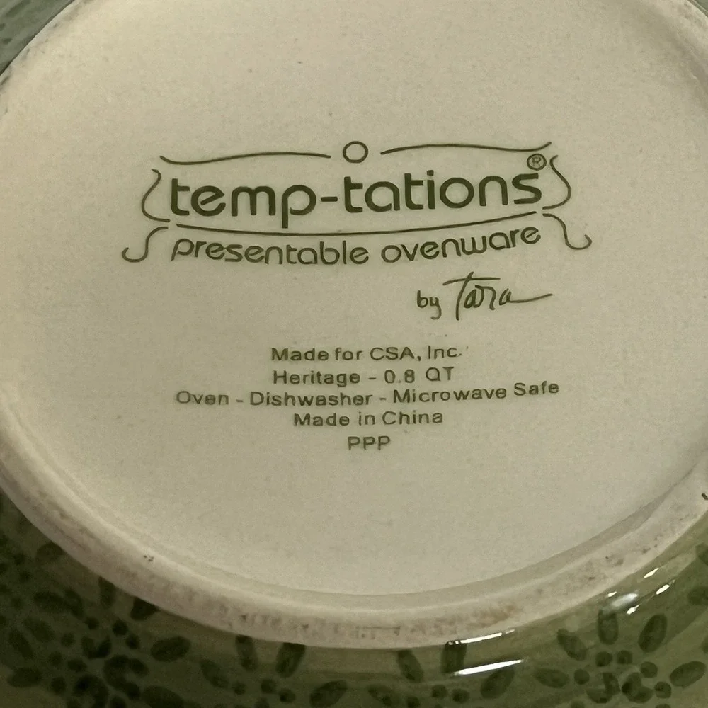 TEMP-TATIONS‎ Heritage Green Old World Floral Stoneware Soup BOWL SET